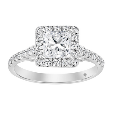 1.5 CTTW Certified Lab-Created Halo Princess Cut Diamond Solitaire Engagement Ring in 14KT White Gold Setting (Center 1.00CT)