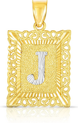 10KT Gold Large Rectangular Initial J Pendant