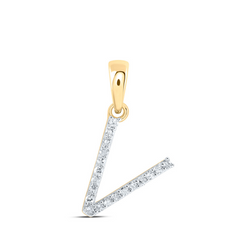 10K YELLOW GOLD ROUND DIAMOND INITIAL V LETTER PENDANT 0.09 CTTW