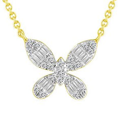 10KT .15 CT ROUND/BAGUETTE DIAMONDLADIES NECKLACE