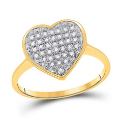 10KT Yellow Gold Round Diamond Heart Ring for Womens - 0.1 CTTW