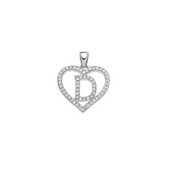 925 Sterling Silver Womens Cubic Zirconia Initial Letter D Heart Charm