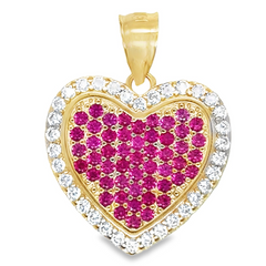 10KT Gold 20MM Heart Pendant with Red Stones