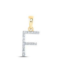 10k Yellow Gold Round Diamond F Initial Letter Pendant 1/12 Cttw