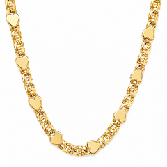 10KT Gold 5MM Chino Link Monaco Chain with Multiple Hearts 18 Inches