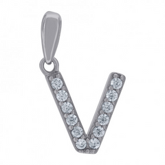925 Sterling Silver Cubic-Zirconia Initial V Charm Pendant