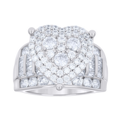 925 Sterling Silver Womens Baguette Round Cubic-Zirconia Heart Ring Si