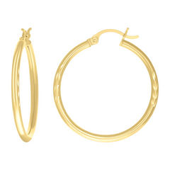 10kt Yellow Gold Womens Diamond-Cut 30 mm x 2 mm Round Tube Hoop Earri