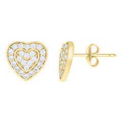 10kt Yellow Gold Cubic-Zirconia Heart Stud Earrings 9MM