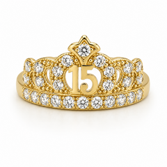 10kt Gold Womens Cubic-Zirconia 15 Anos Quinceanera Crown Ring