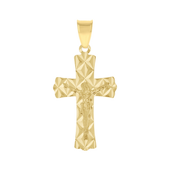 10kt Yellow Gold Unisex Crucifix Cross Religious Pendant 33MM with Bai