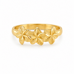 10KT Gold Triple Hibiscus Flower Ring