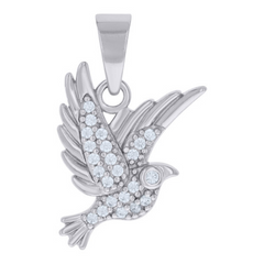 925 Sterling Silver Unisex Cubic-Zirconia Peace Dove Symbols Charm Pendant