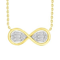 LADIES INFINITY NECKLACE 1/4 CT ROUND/BAGUETTE DIAMOND 10K YELLOW GOLD