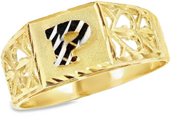 10KT Gold Kid's 8MM Square Initial P Ring