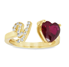 10KT Gold Adjustable Red Heart Initial Ring Letter Y