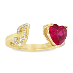 10KT Gold Adjustable Red Heart Initial Ring Letter I