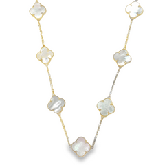 10KT Gold Mother of Pearl Flower Necklace 16.5IN + 1IN Extension