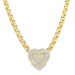 10KT Gold 6MM Chino Link Monaco Heart CZ Chain 16 Inches