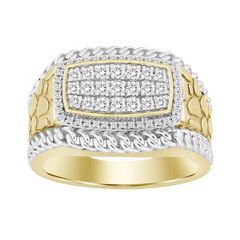 MEN'S RING 0.50CT ROUND DIAMOND 10K YELLOW GOLD NUGGET AND CUBAN RING