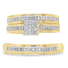 10KT Gold 0.25CT Diamond Princess Cut Wedding Trio Set