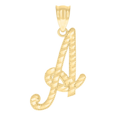 10kt Yellow Gold Initial A Script Alphabet Charm Pendant 27MM with Bai