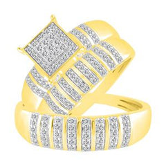LADIES TRIO SET 1/2 CT ROUND DIAMOND 10K YELLOW GOLD