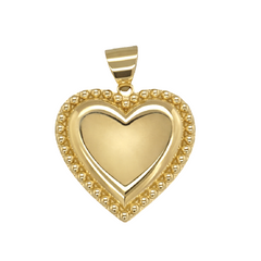 10KT Yellow Gold 20MM Heart Pendant with Beaded Border FREE ENGRAVING