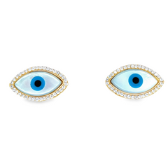 10KT Gold Large Evil Eye Earrings with Cubic Zirconias