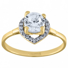 10kt Gold Womens Heart Halo Cubic Zirconia Engagement Ring