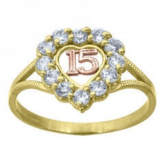 10kt Two-Tone Gold Womens CZ 15 Anos Heart Quinceanera Ring
