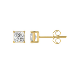 14K YELLOW GOLD 1CT PRINCESS DIAMOND SOLITAIRE EARRINGS
