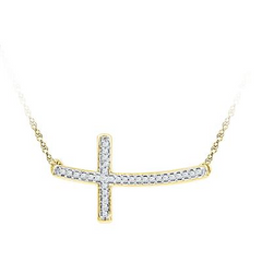 10KT Gold 1/10CTE Diamond Cross Necklace 18in long