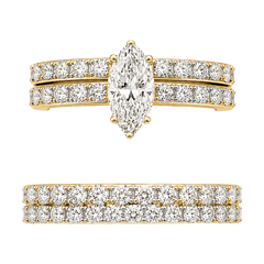 14KT Yellow Gold 2.85CTTW Certified Lab-Created Marquise Wedding Trio