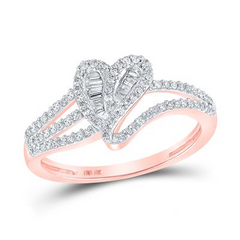 10K ROSE GOLD BAGUETTE DIAMOND HEART RING 1/3 CTTW