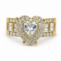 10KT Gold Heart Ring with Baguettes White Stone