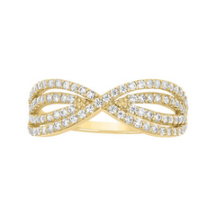 10KT Yellow Gold Womens Cubic-Zirconia Crossover Ring
