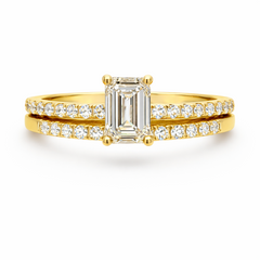 1.71CTTW Certified Lab-Created Emerald Cut Diamond Engagement Ring and Wedding Band Set in 14KT Yellow Gold Setting