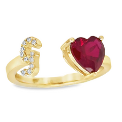 10KT Gold Adjustable Red Heart Initial Ring Letter G
