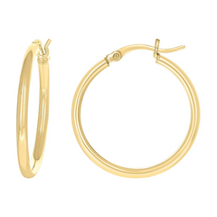 10KT GOLD 2MM HOOP EARRINGS, 25MM