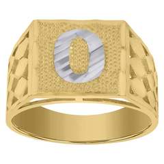 10kt Two-Tone Gold Mens Diamond-Cut Textured Initial Letter O Band Rin