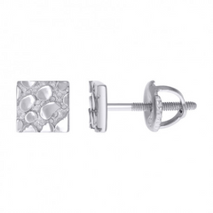 925 Sterling Silver Unisex Square Nugget Fashion Stud Earrings