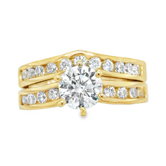 10KT Gold CZ Wedding Engagement and Band Ring Set