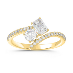 LADIES RING 1CT ROUND/EMERALD DIAMOND 14K YELLOW GOLD