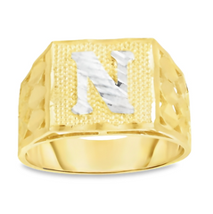 10KT Gold Men's 11MM Square Initial N Ring
