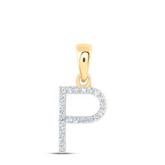 10k Yellow Gold Round Diamond P Initial Letter Nicoles Dream Collection Pendant 1/10 Cttw