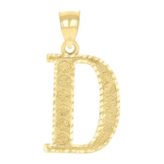10kt Yellow Gold Unisex Diamond-Cut Initial Letter D Charm Pendant, 1