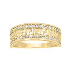 10KT Yellow Gold Womens Cubic-Zirconia Greek Key Fashion Band Ring
