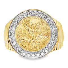 10KT YELLOW GOLD 0.50CT DIAMOND CENTENARIO COIN WATCH STYLE RING