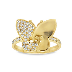 10KT Gold White CZ Butterfly Ring FREE ENGRAVING